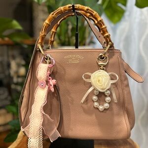 Gucci Pink Brown Bamboo Handle Satchel